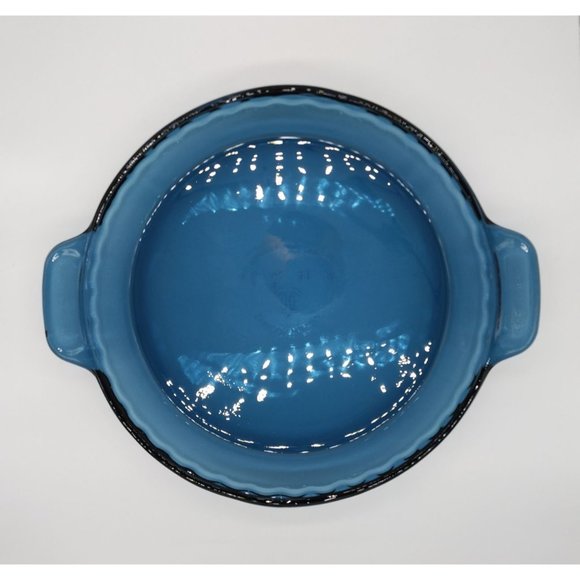 Vintage Anchor Hocking Blue Pie Plate Fluted Dish with handles - Picture 4 of 7